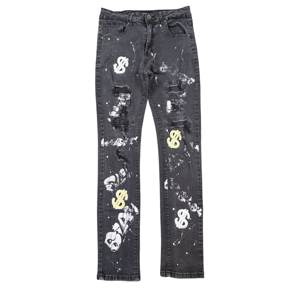 Waimea Skinny Jeans Mens 20 Black Cotton Blend Distressed Paint Splatter